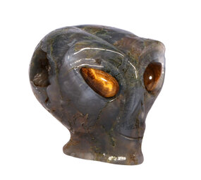 Mosagaat met tijgeroog ogen alien schedel 8,3 x 7,1 x 6,8 cm | 415 gram Mosagaat met tijgeroog ogen alien schedel 8,3 x 7,1 x 6,8 cm | 415 gram
