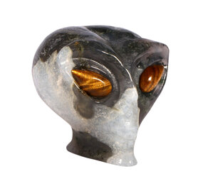 Mosagaat met tijgeroog ogen alien schedel 8,5 x 7 x 6,8 cm | 429 gram Mosagaat met tijgeroog ogen alien schedel 8,5 x 7 x 6,8 cm | 429 gram