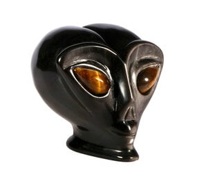 Obsidiaan (zilver) met tijgeroog ogen alien schedel 9,3 x 7,2 x 7,1 cm | 435 gram Obsidiaan (zilver) met tijgeroog ogen alien schedel 9,3 x 7,2 x 7,1 cm | 435 gram