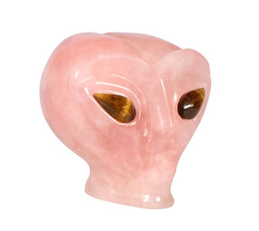 Rozenkwarts met tijgeroog ogen alien schedel 8,9 x 7 x 7 cm | 457 gram Rozenkwarts met tijgeroog ogen alien schedel 8,9 x 7 x 7 cm | 457 gram