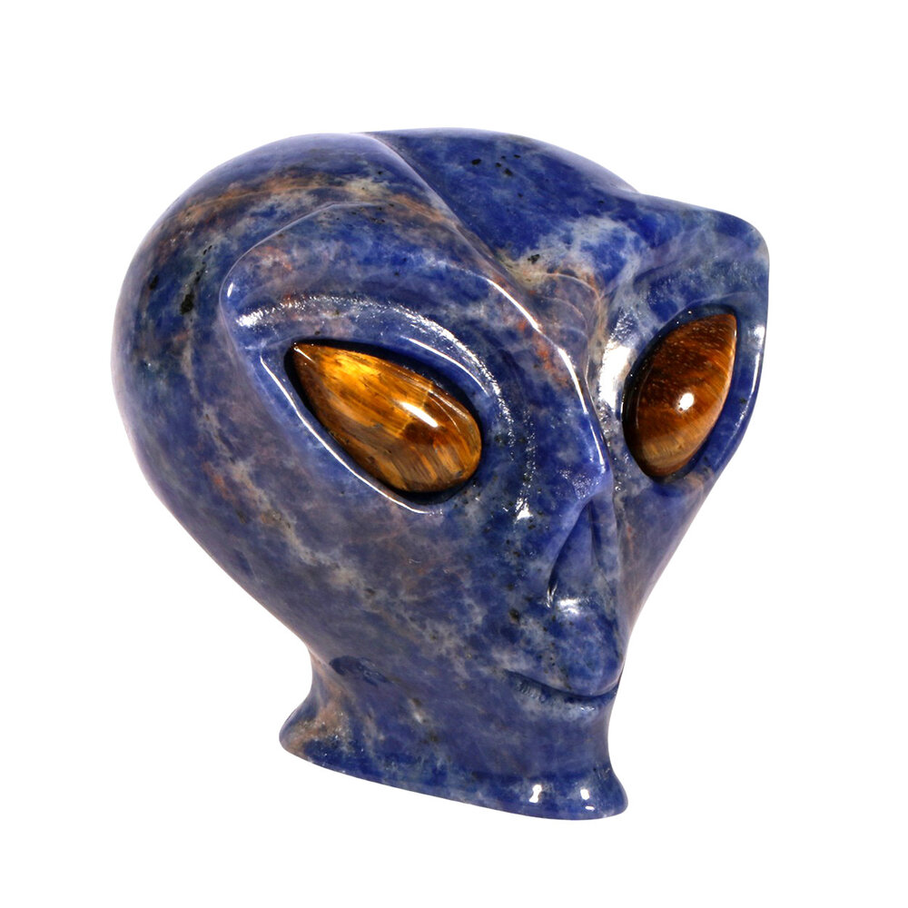 Sodaliet met tijgeroog ogen alien schedel 8,8 x 6,9 x 7 cm | 411 gram