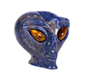 Sodaliet met tijgeroog ogen alien schedel 8,8 x 6,9 x 7 cm | 411 gram