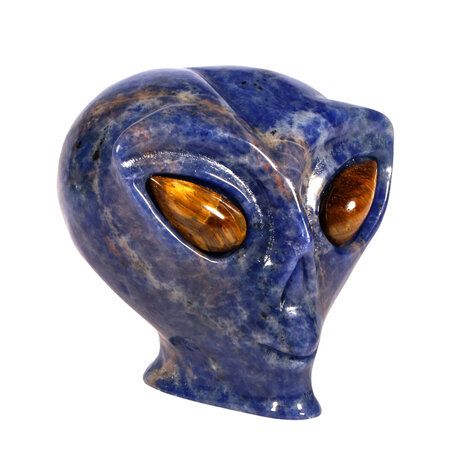 Sodaliet met tijgeroog ogen alien schedel 8,8 x 6,9 x 7 cm | 411 gram