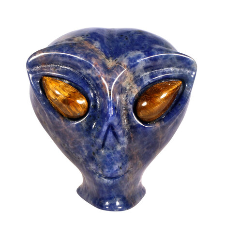 Sodaliet met tijgeroog ogen alien schedel 8,8 x 6,9 x 7 cm | 411 gram