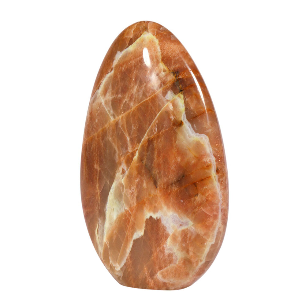 Maansteen (roze) met zonnesteen sculptuur 15,4 x 9,8 x 4,2 cm | 984 gram