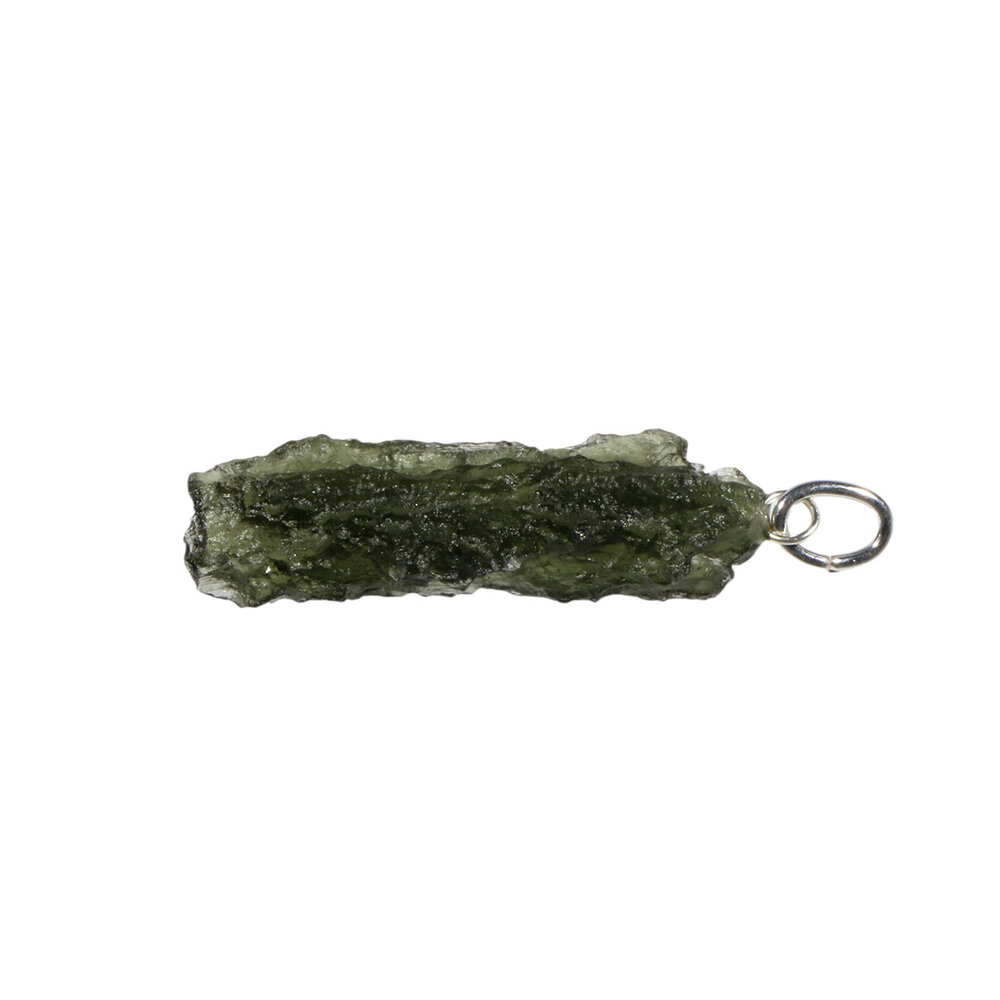 Moldaviet hanger ruw met zilveren oogje 3,2 x 1,2 cm | 2,8 gram Moldaviet hanger ruw met zilveren oogje 3,2 x 1,2 cm | 2,8 gram
