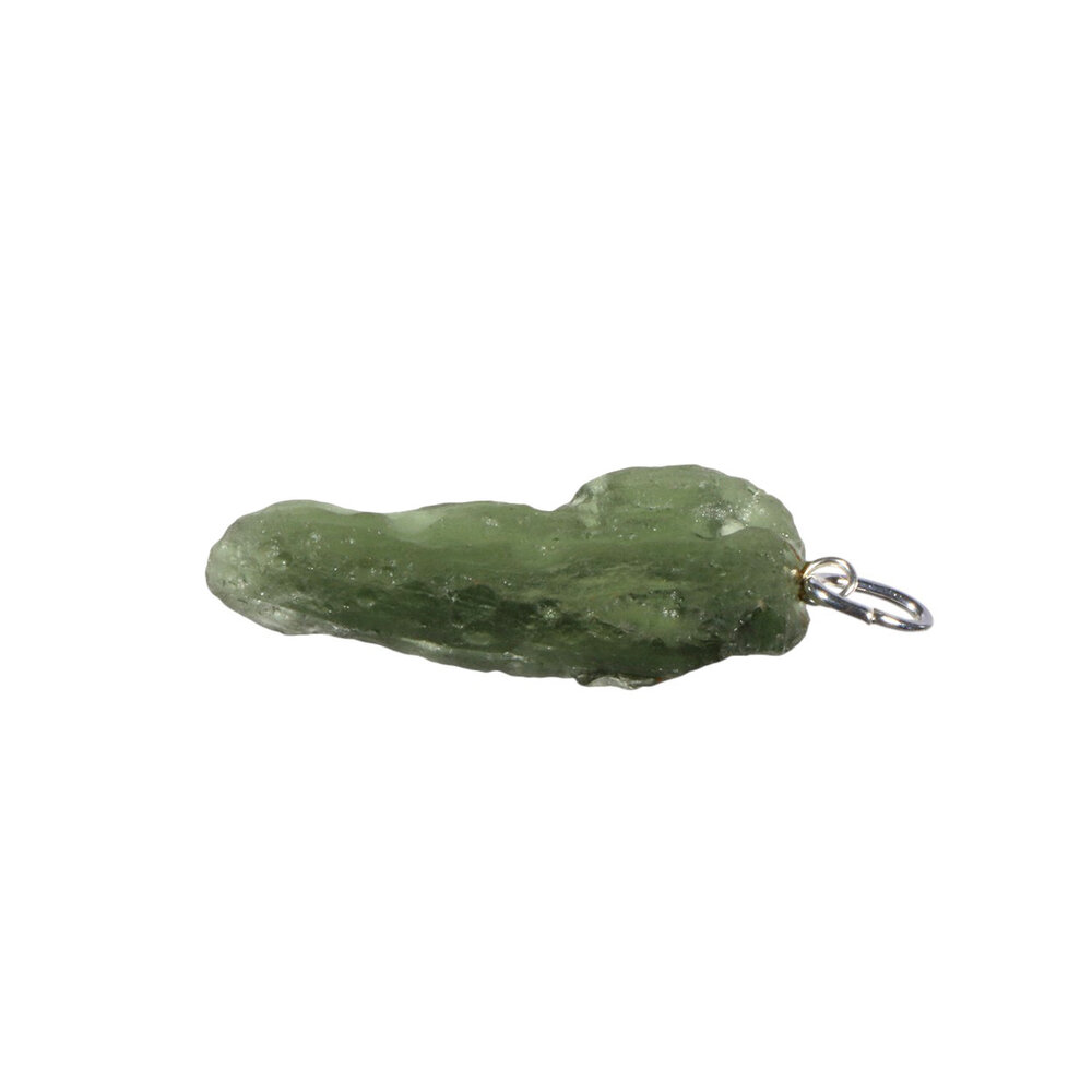 Moldaviet hanger ruw met zilveren oogje 3,1 x 1,5 cm | 2,9 gram Moldaviet hanger ruw met zilveren oogje 3,1 x 1,5 cm | 2,9 gram
