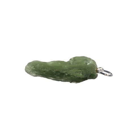 Moldaviet hanger ruw met zilveren oogje 3,1 x 1,5 cm | 2,9 gram Moldaviet hanger ruw met zilveren oogje 3,1 x 1,5 cm | 2,9 gram