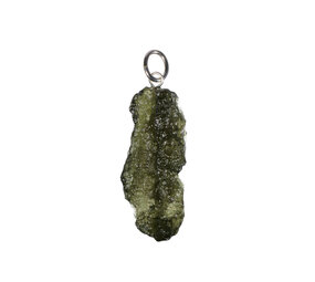 Moldaviet hanger ruw met zilveren oogje 3,1 x 1,3 cm | 2,8 gram Moldaviet hanger ruw met zilveren oogje 3,1 x 1,3 cm | 2,8 gram