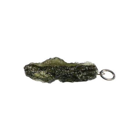 Moldaviet hanger ruw met zilveren oogje 3,1 x 1,3 cm | 2,8 gram Moldaviet hanger ruw met zilveren oogje 3,1 x 1,3 cm | 2,8 gram