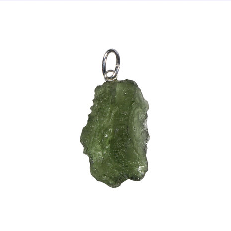 Moldaviet hanger ruw met zilveren oogje 2,4 x 1,5 cm | 2,8 gram Moldaviet hanger ruw met zilveren oogje 2,4 x 1,5 cm | 2,8 gram