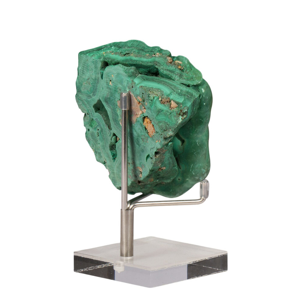 Malachiet deels gepolijst op standaard 6,5 x 6,2 cm | 305 gram Malachiet deels gepolijst op standaard 6,5 x 6,2 cm | 305 gram