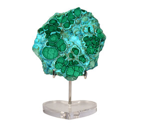 Chrysocolla met malachiet deels gepolijst op standaard 12,5 x 11 x 1,2 cm | 824 gram Chrysocolla met malachiet deels gepolijst op standaard 12,5 x 11 x 1,2 cm | 824 gram