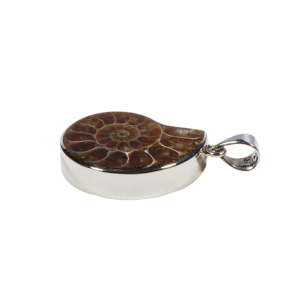 Zilveren hanger ammoniet fossiel | 2,9 x 2,4 cm