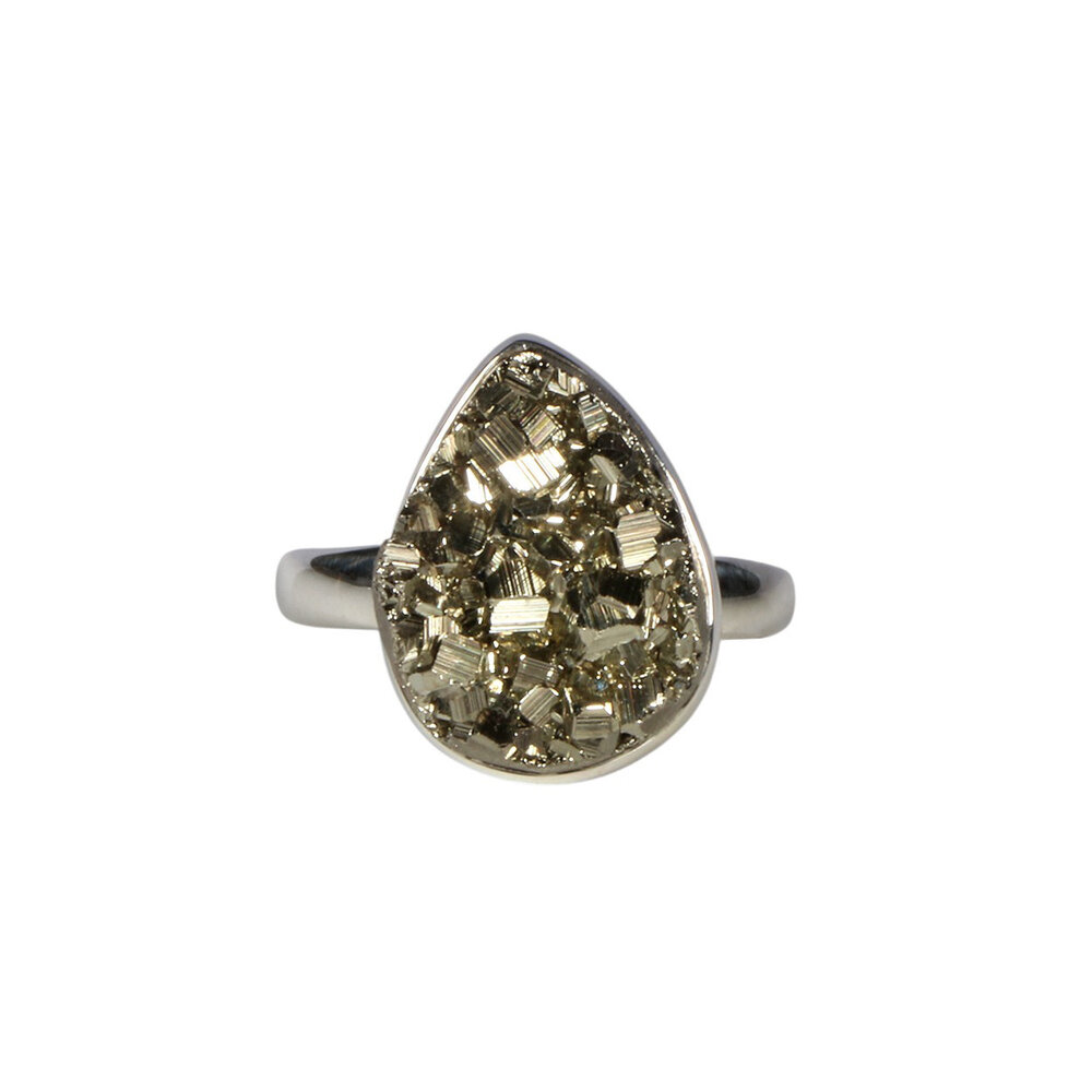 Zilveren ring pyriet maat 19 (verstelbaar) | ruw druppel 1,7 x 1,3 cm Zilveren ring pyriet maat 19 (verstelbaar) | ruw druppel 1,7 x 1,3 cm