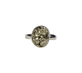 Zilveren ring pyriet maat 19 1/2 (verstelbaar) | ruw ovaal 1,4 x 1,2 cm Zilveren ring pyriet maat 19 1/2 (verstelbaar) | ruw ovaal 1,4 x 1,2 cm
