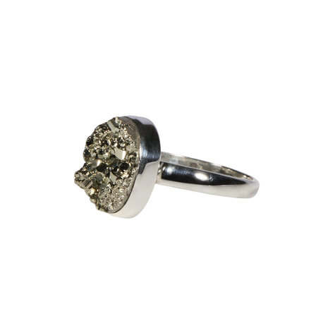 Zilveren ring pyriet maat 19 1/2 (verstelbaar) | ruw ovaal 1,4 x 1,2 cm Zilveren ring pyriet maat 19 1/2 (verstelbaar) | ruw ovaal 1,4 x 1,2 cm