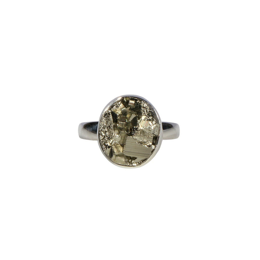 Zilveren ring pyriet maat 16 1/2 (verstelbaar) | ruw ovaal 1,3 x 1,1 cm Zilveren ring pyriet maat 16 1/2 (verstelbaar) | ruw ovaal 1,3 x 1,1 cm