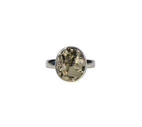 Zilveren ring pyriet maat 16 1/2 (verstelbaar) | ruw ovaal 1,3 x 1,1 cm Zilveren ring pyriet maat 16 1/2 (verstelbaar) | ruw ovaal 1,3 x 1,1 cm