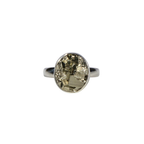 Zilveren ring pyriet maat 16 1/2 (verstelbaar) | ruw ovaal 1,3 x 1,1 cm Zilveren ring pyriet maat 16 1/2 (verstelbaar) | ruw ovaal 1,3 x 1,1 cm