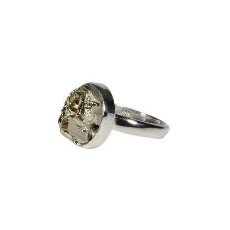 Zilveren ring pyriet maat 16 1/2 (verstelbaar) | ruw ovaal 1,3 x 1,1 cm Zilveren ring pyriet maat 16 1/2 (verstelbaar) | ruw ovaal 1,3 x 1,1 cm