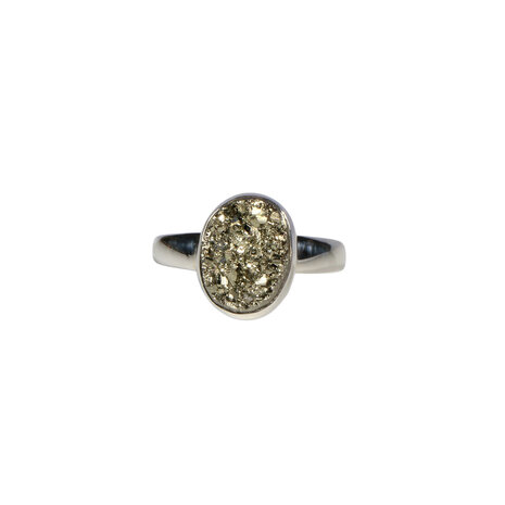 Zilveren ring pyriet maat 17 1/2 (verstelbaar) | ruw ovaal 1,1 x 0,9 cm Zilveren ring pyriet maat 17 1/2 (verstelbaar) | ruw ovaal 1,1 x 0,9 cm