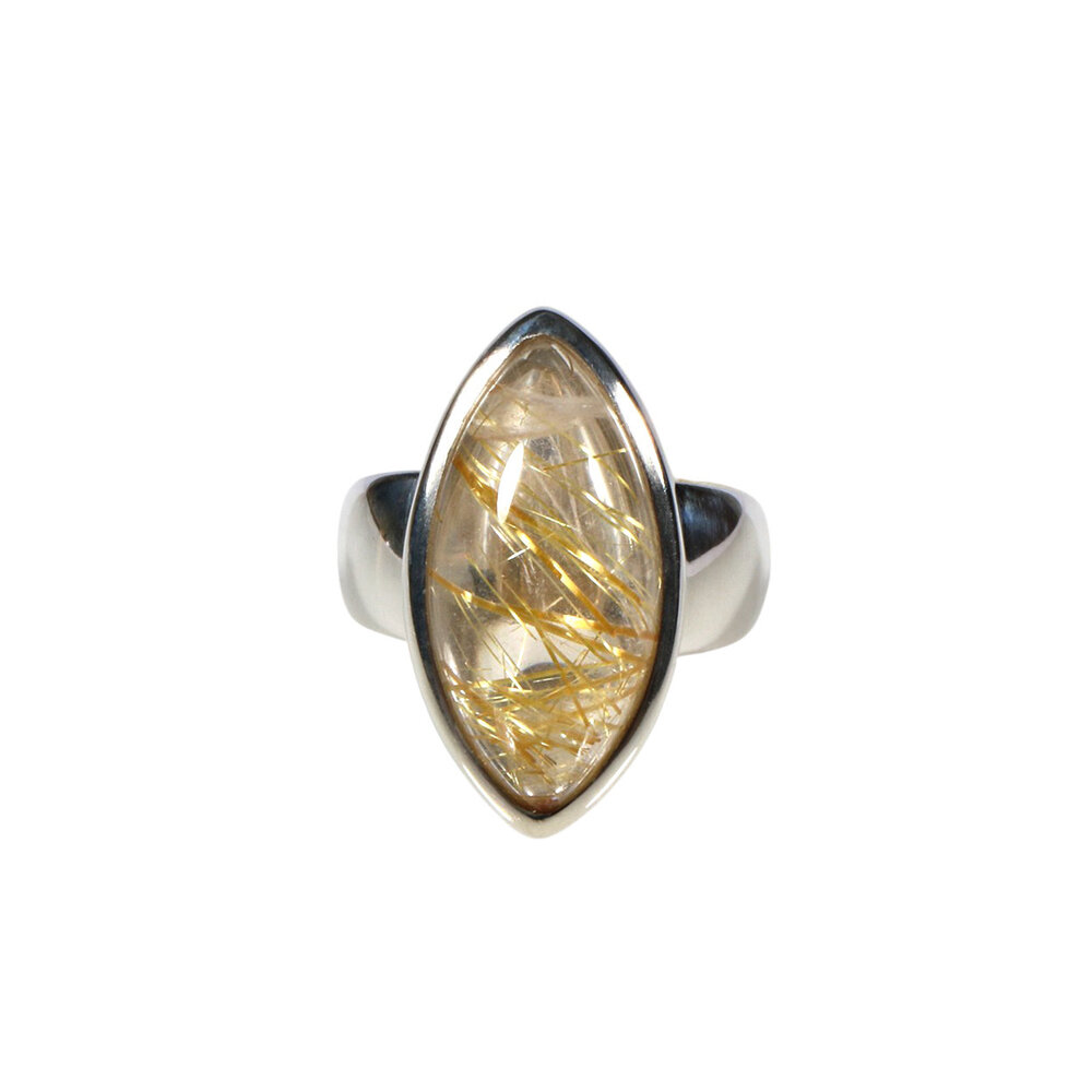 Zilveren ring rutielkwarts A-kwaliteit maat 16 1/2 | markies 2,2 x 1,1 cm Zilveren ring rutielkwarts A-kwaliteit maat 16 1/2 | markies 2,2 x 1,1 cm