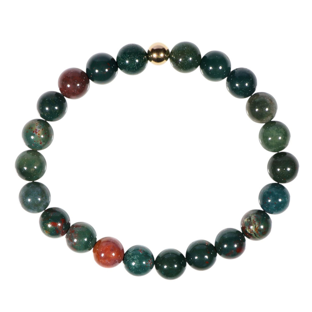 Heliotroop armband met 14k gouden kraal | 8 mm
