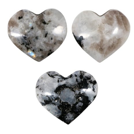 Maansteen met zwarte toermalijn edelsteen hart 4,5 - 5,5 cm Maansteen met zwarte toermalijn edelsteen hart 4,5 - 5,5 cm