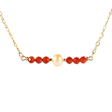 Gold filled ketting carneool rondelles en parel Gold filled ketting carneool rondelles en parel