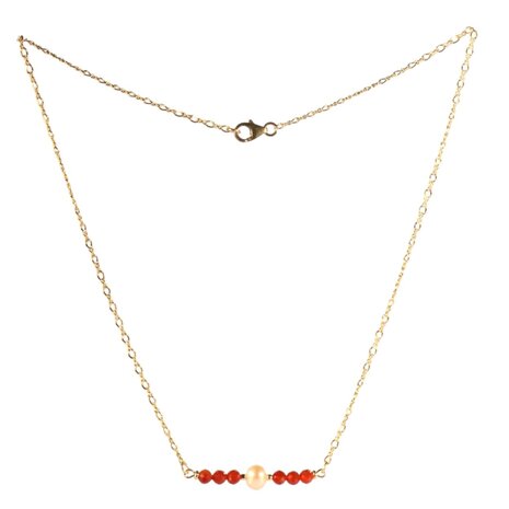 Gold filled ketting carneool rondelles en parel Gold filled ketting carneool rondelles en parel
