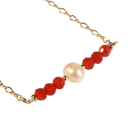 Gold filled ketting carneool rondelles en parel Gold filled ketting carneool rondelles en parel