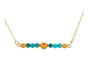Gold filled ketting chrysocolla rondelles en barnsteen Gold filled ketting chrysocolla rondelles en barnsteen