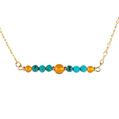 Gold filled ketting chrysocolla rondelles en barnsteen Gold filled ketting chrysocolla rondelles en barnsteen