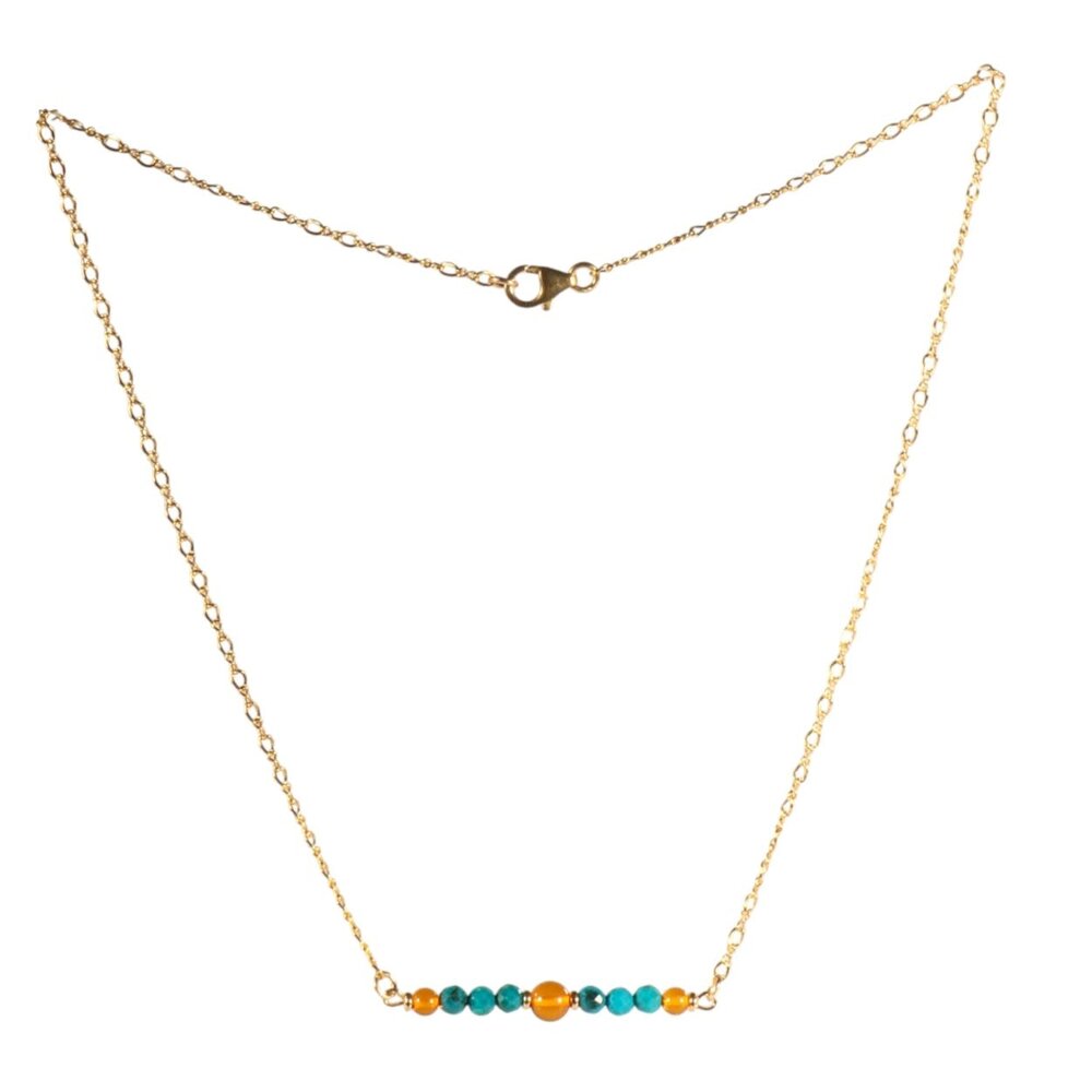 Gold filled ketting chrysocolla rondelles en barnsteen Gold filled ketting chrysocolla rondelles en barnsteen
