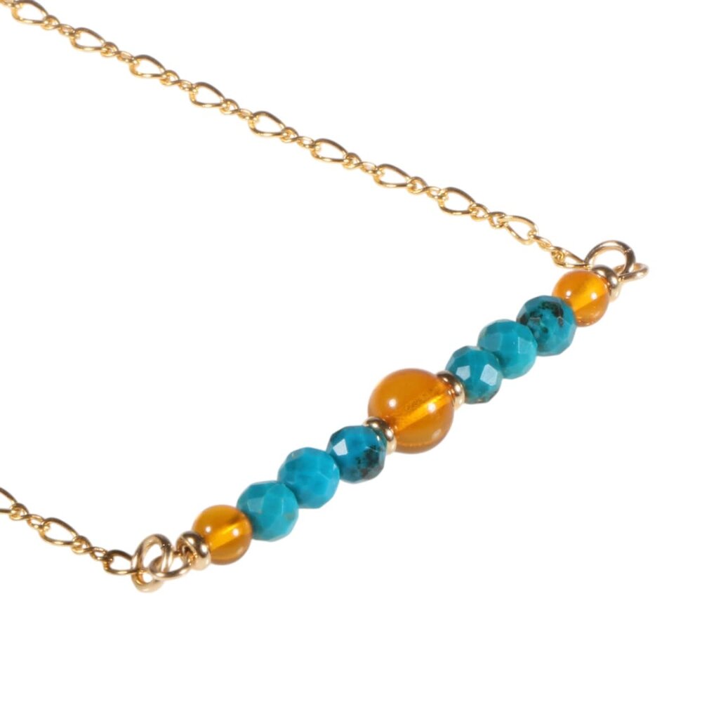 Gold filled ketting chrysocolla rondelles en barnsteen Gold filled ketting chrysocolla rondelles en barnsteen