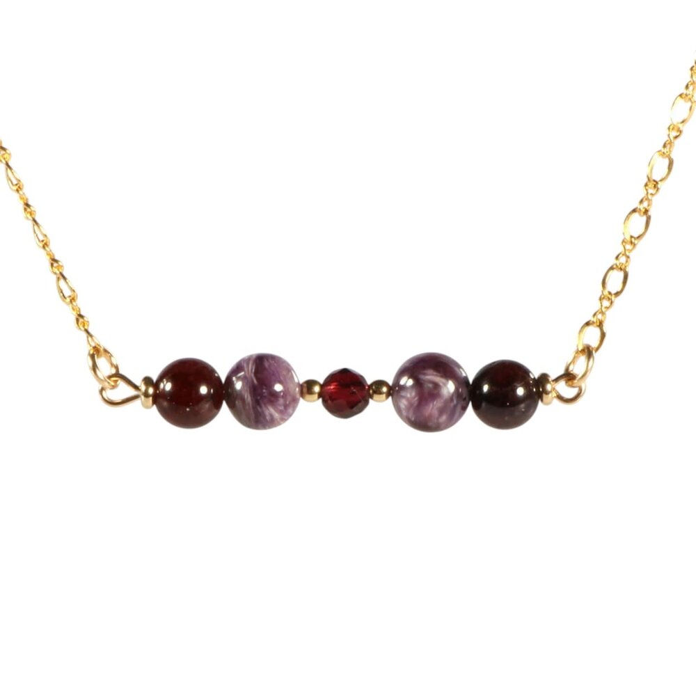Gold filled ketting charoiet en granaat Gold filled ketting charoiet en granaat
