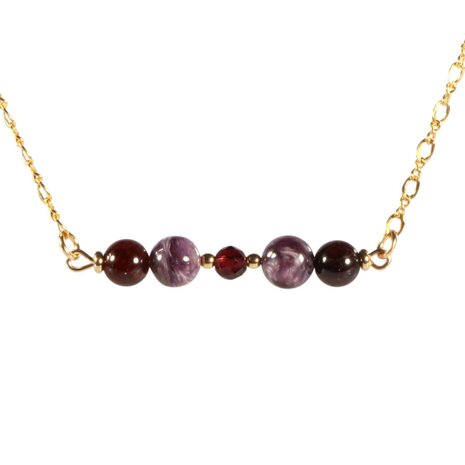 Gold filled ketting charoiet en granaat Gold filled ketting charoiet en granaat