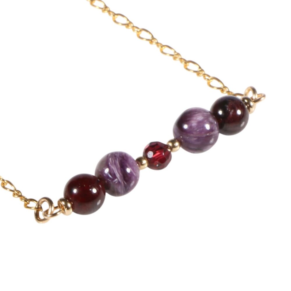 Gold filled ketting charoiet en granaat Gold filled ketting charoiet en granaat