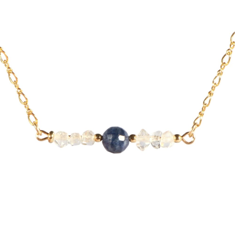 Gold filled ketting Herkimer diamant en saffier Gold filled ketting Herkimer diamant en saffier