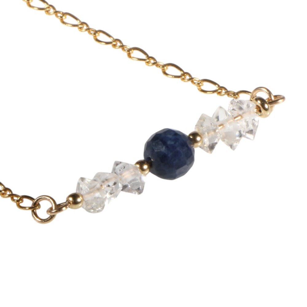 Gold filled ketting Herkimer diamant en saffier Gold filled ketting Herkimer diamant en saffier