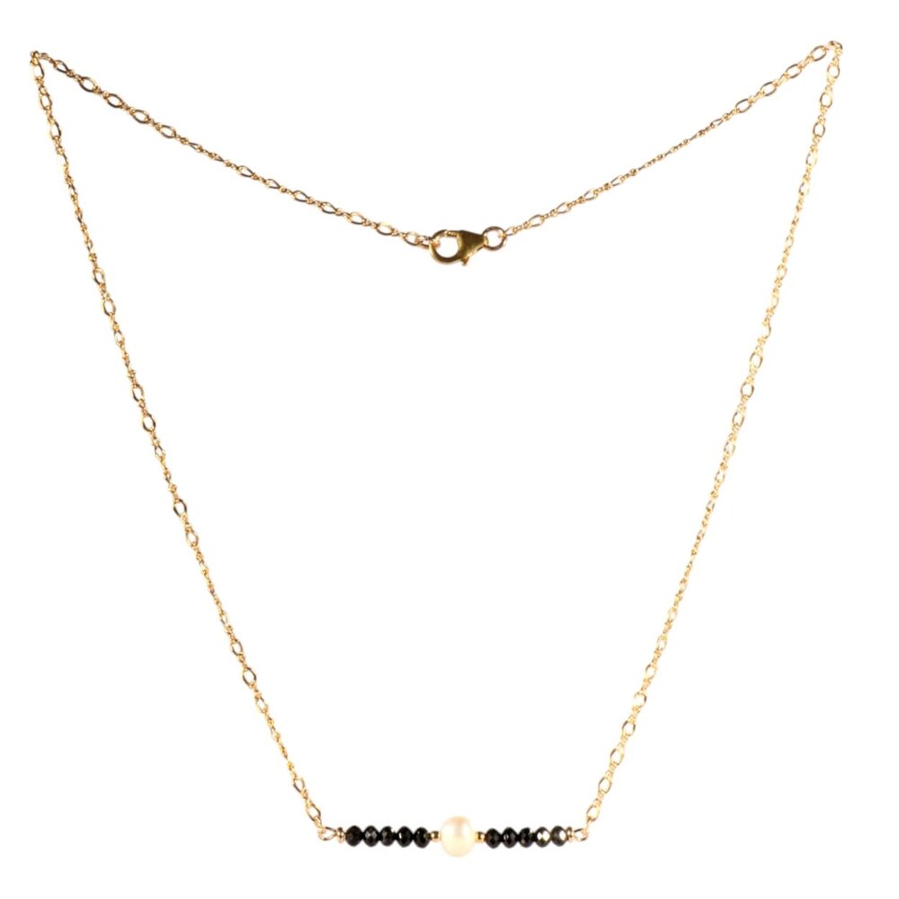 Gold filled ketting zwarte toermalijn rondelles en parel Gold filled ketting zwarte toermalijn rondelles en parel
