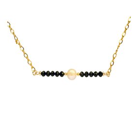 Gold filled ketting zwarte toermalijn rondelles en parel Gold filled ketting zwarte toermalijn rondelles en parel