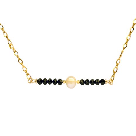 Gold filled ketting zwarte toermalijn rondelles en parel Gold filled ketting zwarte toermalijn rondelles en parel