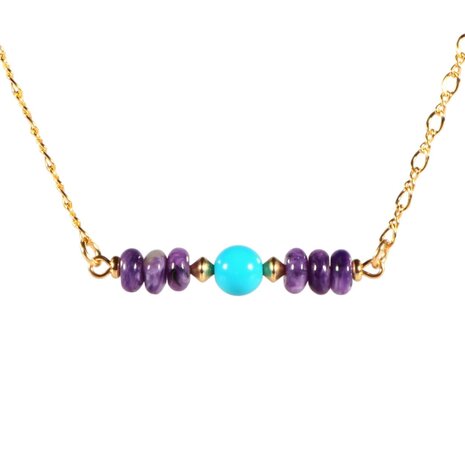 Gold filled ketting charoiet rondelles en sleeping beauty turkoois Gold filled ketting charoiet rondelles en sleeping beauty turkoois