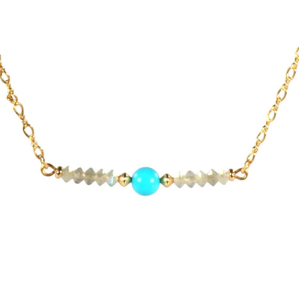 Gold filled ketting labradoriet rondelles en sleeping beauty turkoois Gold filled ketting labradoriet rondelles en sleeping beauty turkoois