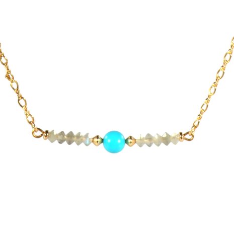 Gold filled ketting labradoriet rondelles en sleeping beauty turkoois Gold filled ketting labradoriet rondelles en sleeping beauty turkoois