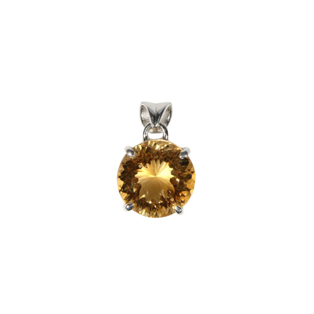 Zilveren hanger citrien | rond facet gezet 1,3 cm Zilveren hanger citrien | rond facet gezet 1,3 cm