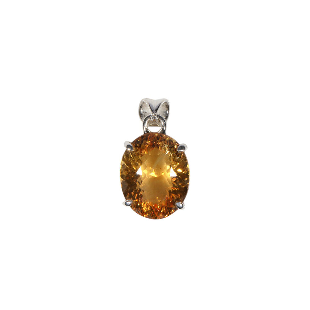 Zilveren hanger citrien | ovaal facet gezet 1,6 x 1,3 cm Zilveren hanger citrien | ovaal facet gezet 1,6 x 1,3 cm