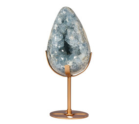 Celestien ei op goudkleurige standaard 13,8 x 8,8 x 8,1 cm | 1506 gram Celestien ei op goudkleurige standaard 13,8 x 8,8 x 8,1 cm | 1506 gram